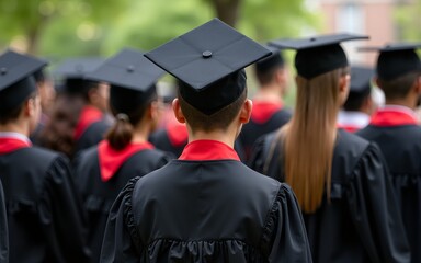 Obraz premium Graduates wear a black dress, black hat at the university level. High quality