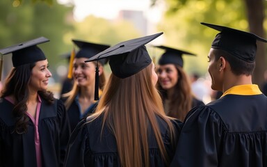 back view The group of graduates celebrated their college graduation with pride and joy on their graduation day. congratulations. High quality