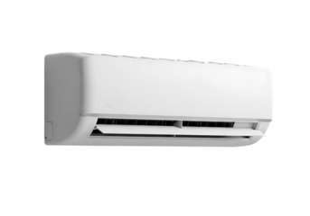 3d illustration of a modern white air conditioner unit mounted on a wall, isolated on transparent background, representing climate control and home comfort technology on transparent background