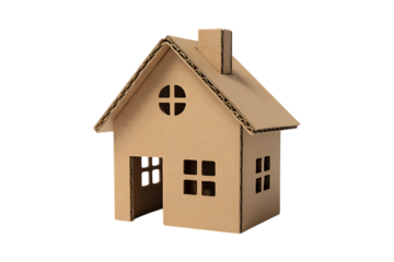 a cardboard house model, a symbol of home and dreams on transparent background