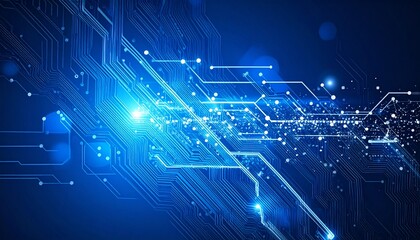 Fototapeta premium A glowing blue digital grid with connected lines and energy bursts, representing high-speed information flow. This image blends science and technology aesthetics