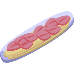 Simple Illustration of Sliced Strawberries Arranged on a Bed of Yellow Noodles in a Clear Oval Dish