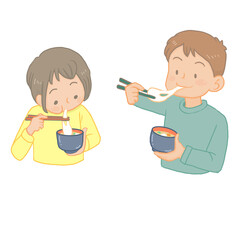 お雑煮を食べる2人