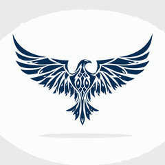 Obraz premium Stylized Phoenix or Eagle Bird Illustration with Spread Wings and Tribal Ornamental Design. Mythical Flying Creature Vector Graphic.
