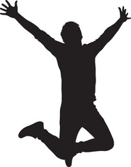 Silhouette of a man jumping isolated on a white background.