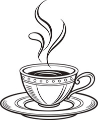 Steaming coffee cup and saucer hand drawn sketch artistic beverage drink morning warmth isolated on transparent background