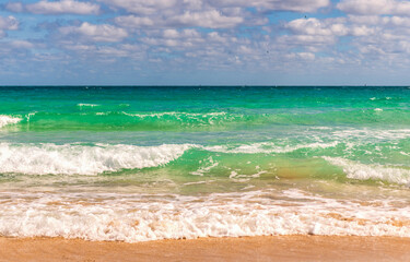 Skyscape with sea horizon. Calm horizon with sea nature. Romantic summer vacation at seascape. Sunset sea and seascape. Sea horizon view. Cloudy sky and seascape at summer vacation. Coastal paradise