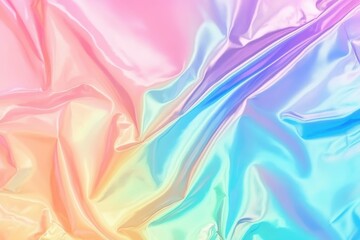 Iridescent Rainbow Fabric Background with Holographic Texture and Pastel Shades for Modern Design