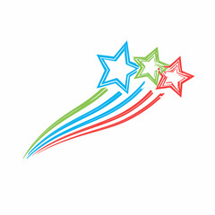Obraz premium Vibrant vector graphic featuring three dynamic shooting stars in blue, green, and red with abstract trailing lines, ideal for design elements.