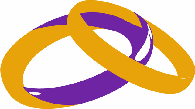 Abstract graphic of two vibrant interlocking rings, one golden and one purple, forming an intertwined loop or infinity symbol.