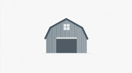 Gray barn with closed door on plain background for use in presentations