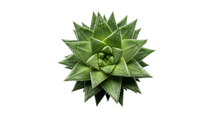 A striking green succulent plant with sharp pointed leaves arranged in a tight rosette pattern isolated on white background
