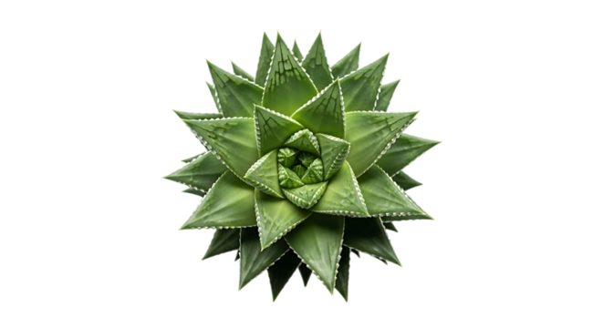 A striking green succulent plant with sharp pointed leaves arranged in a tight rosette pattern isolated on white background