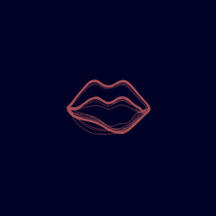 Minimalist abstract line art illustration of sensual lips on a dark blue background. Modern vector sketch for beauty and design.
