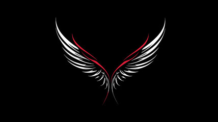 Modern Abstract Wings Design with Dynamic White and Red Accents on a Black Background, Symbolizing Freedom and Power