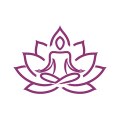 Serene meditation silhouette in lotus pose, nestled within a vibrant purple lotus flower, symbolizing peace, wellness, and mindfulness.