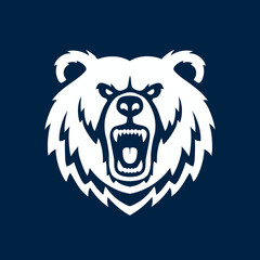 Fierce roaring bear head vector illustration. Aggressive wild animal mascot emblem, symbol of power, strength, and wildlife concept.