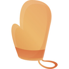 Single Cartoon Oven Mitt Glove Isolated on White Background with Simple Flat Design and Loop for Hanging