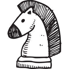 Simple Sketch of a Chess Knight Piece on a Transparent Background for Strategic Games and Intellectual Pursuits