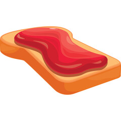 Simple Toasted Bread Slice with Bright Red Jam Spread Across the Surface Isolated on a Transparent Background