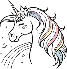 Majestic unicorn head silhouette with flowing mane symbolizing magic and fantasy isolated on transparent background