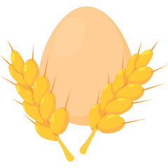 Single Beige Egg Decorated with Golden Wheat Stalks Against a Transparent Background Simple Food Icon Representing Breakfast and Agriculture