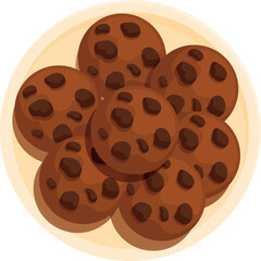 Pile Of Delicious Chocolate Chip Cookies Arranged On A Round Plate With A Light Brown Rim And Subtle Shadows Indicating Depth Against A Transparent Background