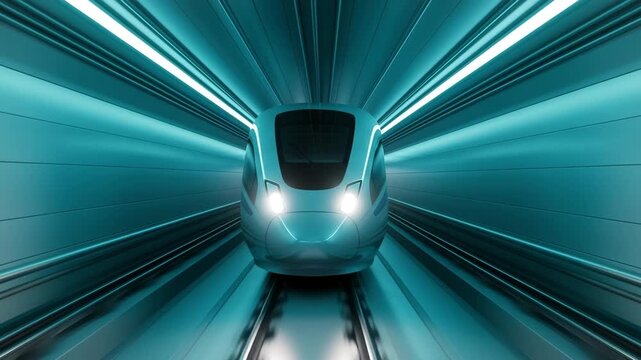 Futuristic high-speed train moving through tunnel showcasing advanced transportation and travel technology - Powered by Adobe