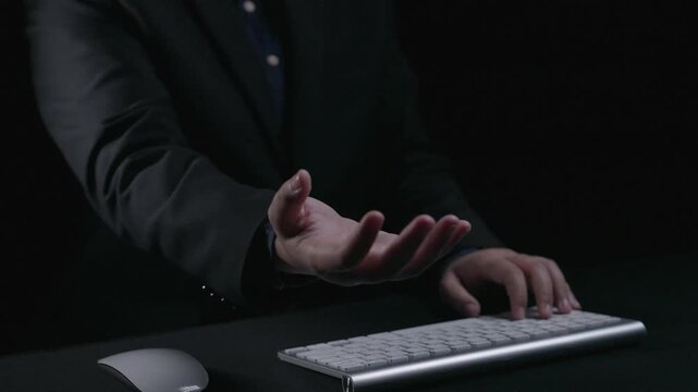 A modern concept showcasing digital communication with a hand reaching towards a keyboard. Illustrating support, interaction, and connectivity in the digital age. Qubit - Powered by Adobe