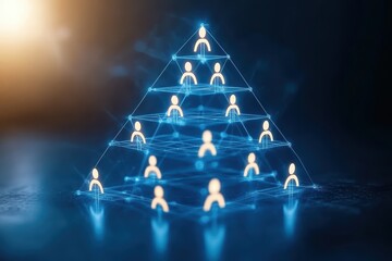 A Connected World: Hierarchy of Networked Individuals in a Futuristic Digital Pyramid Structure Displaying Interconnectedness.