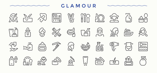 Glamour icon set. Aesthetics icons for website. Outline symbol collection. Aesthetics icon. Editable vector art.