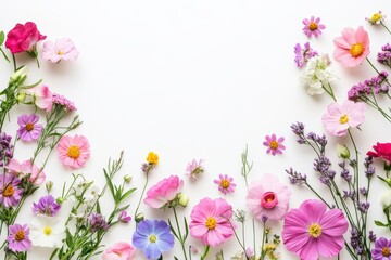 Elegant Floral Arrangement with Cosmos Flowers and Delicate Blooms on a Clean White Background.
