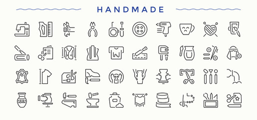 Handmade linear icon set. Containing do it yourself, diy crafts, handcraft, craft, homemade, diy, workshop and more. Minimal icons set. Editable vector. Diy icon.