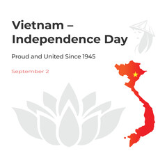 Vietnam Independence Day Vector  Red and Yellow Map Silhouette with Star and Lotus Elements