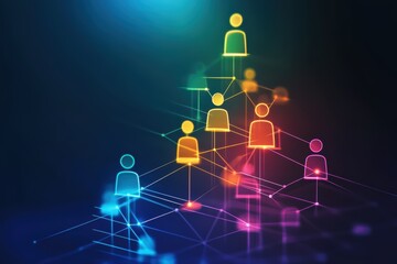 Interconnected Network of People Icons Glowing with Vibrant Colors on a Dark Background