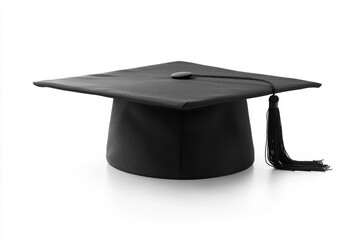 Elegant Black Graduation Cap Symbolizing Academic Achievement and Future Success on Isolated White Background.