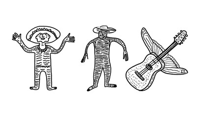 Celebrate Mexican Culture with Vibrant Folk Art Featuring Guitar and Festive Characters, Perfect for Travel Posters and Themed Events, Authentic, Lively Style