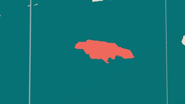 Jamaica map. Animated zoom into the country on the Globe in Teal Pale Mint color palette. Country logo animation. Map with meridians, parallels. Awesome video.