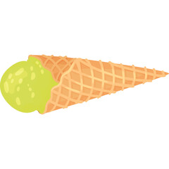 Single Scoop Lime Green Ice Cream Cone With Waffle Cone Texture On A Transparent Background Isolated Sweet Food Dessert