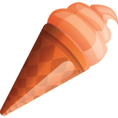 Single Peach Flavored Ice Cream Cone With Orange Hues And A Waffle Cone And Transparent Background