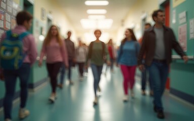 Naklejka premium Busy High School Corridor During Recess With Blurred. High quality