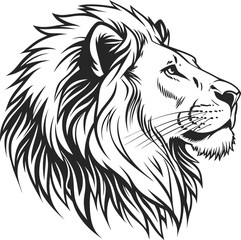 Majestic lion head profile embossed texture powerful animal king royalty symbol isolated on transparent background