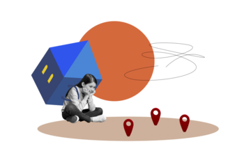 Composite photo collage of happy girl wear backpack relocation summer vacation geolocation icon tourist isolated on painted background