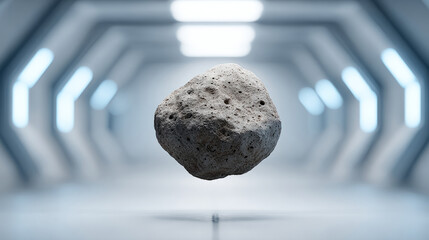 Asteroid fragment suspended in microgravity chamber for space research and exploration