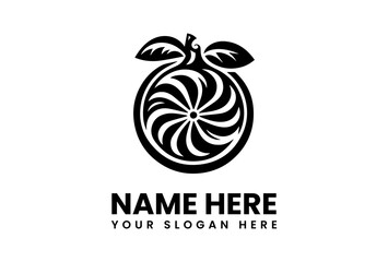 Elegant Black Logo Featuring Abstract Fruit and Leaf Design.
