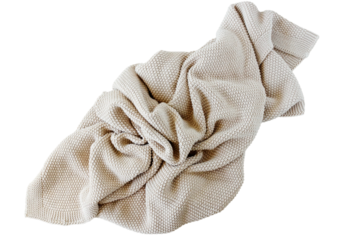 Beige knitted blanket isolated png file on trahsparent background. Cutout object 