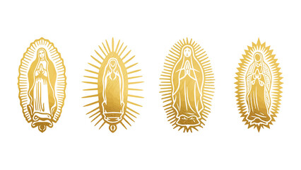 Golden Virgin Mary emblems, religious art for faith-based projects, spirituality and cultural heritage, unique designs for artistic expression and traditional themes