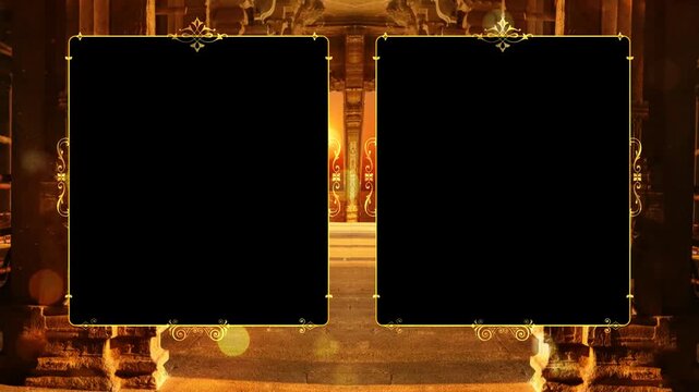 Ornate Temple Interior Two-Panel Video Frame Template