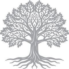 Obraz premium Stylized gray tree with intricate branches and roots