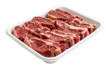 Freshly Cut Ribeye Steaks Displayed Neatly in a White Styrofoam Tray on Transparent Background